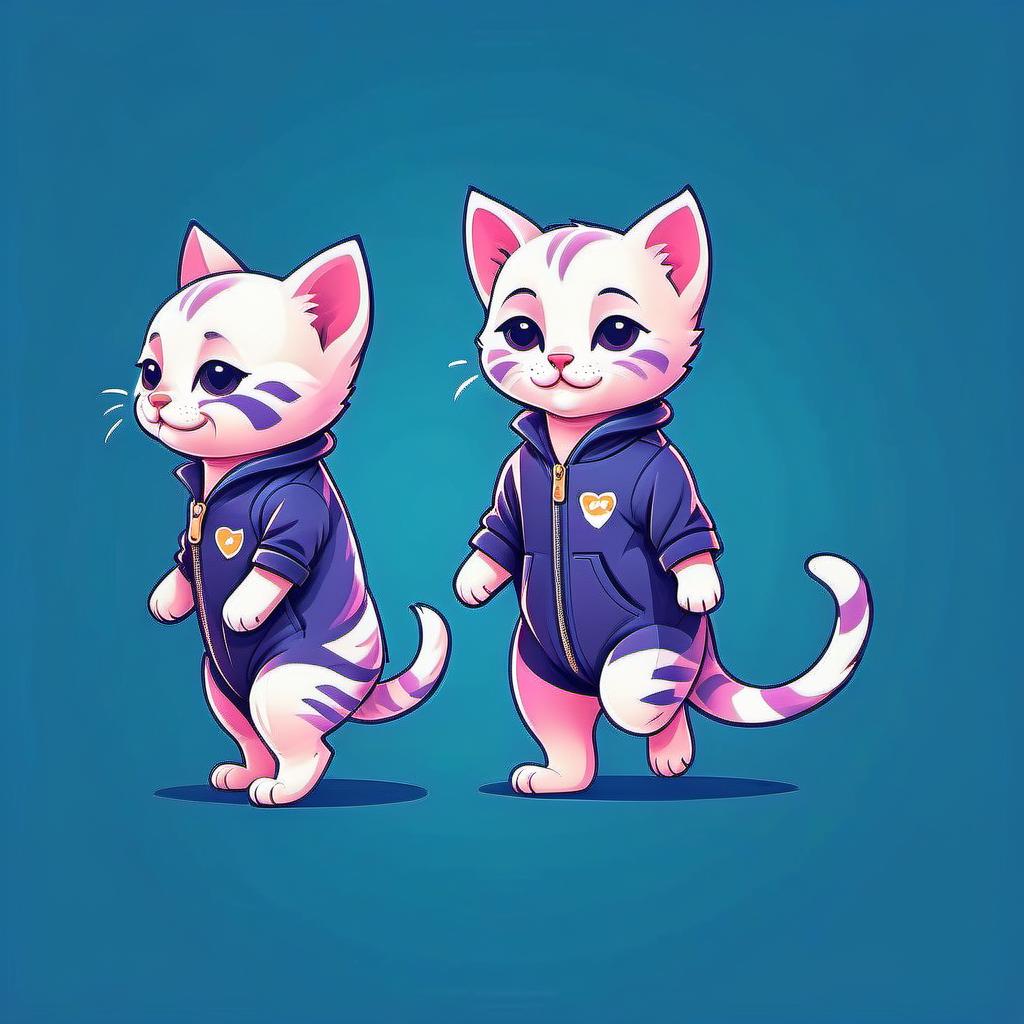  isometric style sketches of a kitten in a jumpsuit, dynamic poses, a cheerful bully, without a background, flat cartoon style . vibrant, beautiful, crisp, detailed, ultra detailed, intricate, logo