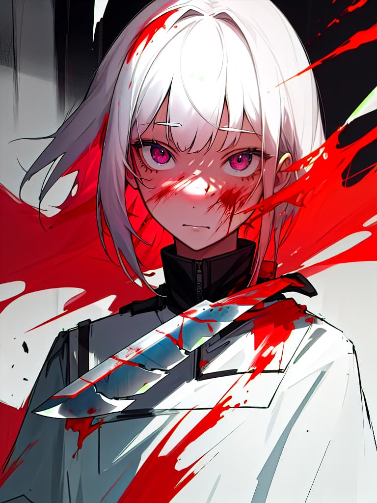  suicide, girl, imminent face, knife cut off, blood, masterpiece, best quality,8k,ultra detailed,high resolution,an extremely delicate and beautiful,hyper detail