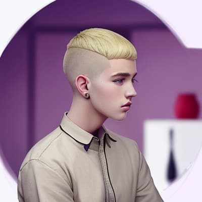  change the given people hairstyle to blonde and make haircuts type as buzz cut