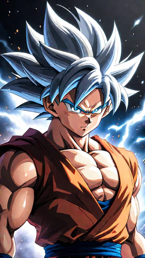  an anime art of goku from dragon ball z in his 'ultra instinct god' form, radiating silver and red energy. hyperrealistic, full body, detailed clothing, highly detailed, cinematic lighting, stunningly beautiful, intricate, sharp focus, f/1. 8, 85mm, (centered image composition), (professionally color graded), ((bright soft diffused light)), volumetric fog, trending on instagram, trending on tumblr, HDR 4K, 8K