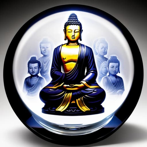  Five upside-down Buddha images seen in a crystal ball, male, fashion
