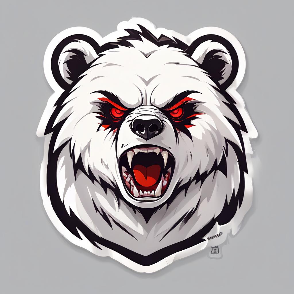  the logo of the head of an evil bear, red eyes, white and black coat., sticker