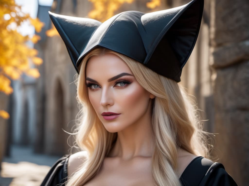   hdr photo of medieval, blonde hair woman with evil details in black mage robes and cat ears. high dynamic range, vivid, rich details, clear shadows and highlights, realistic, intense, enhanced contrast, highly detailed, oil painting hyperrealistic, full body, detailed clothing, highly detailed, cinematic lighting, stunningly beautiful, intricate, sharp focus, f/1. 8, 85mm, (centered image composition), (professionally color graded), ((bright soft diffused light)), volumetric fog, trending on instagram, trending on tumblr, hdr 4k, 8k hyperrealistic, full body, detailed clothing, highly detailed, cinematic lighting, stunningly beautiful, intricate, sharp focus, f/1. 8, 85mm, (centered image composition), (professionally color graded), ((bright soft diffused light)), volumetric fog, trending on instagram, trending on tumblr, HDR 4K, 8K