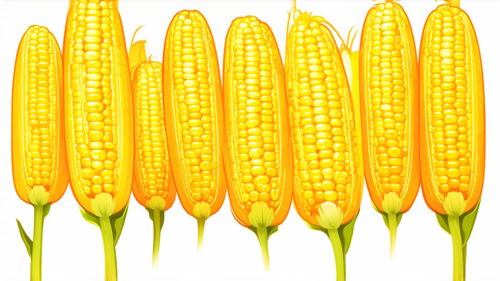  flat illustration, flaticon, (illustration:1.15), corn on a white background ar 16:9, [cory loftis, strobist, pascal campion :: 0.2]