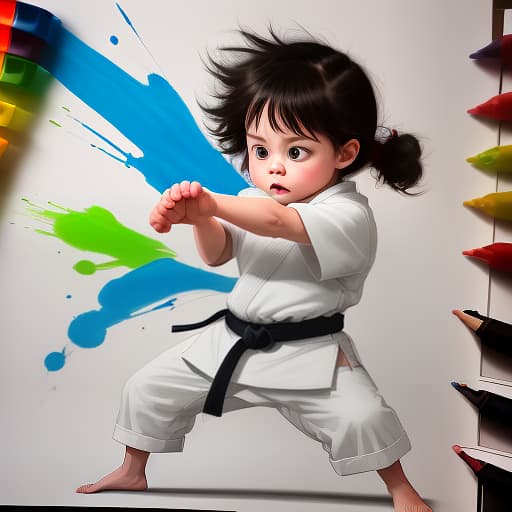  the child is engaged in karate, drawing, colors, bright colors on a white background,, cute , furry , expressive , by seth casteel , carli davidson , rachael hale mckenna, kaylee greer, sophie gamand