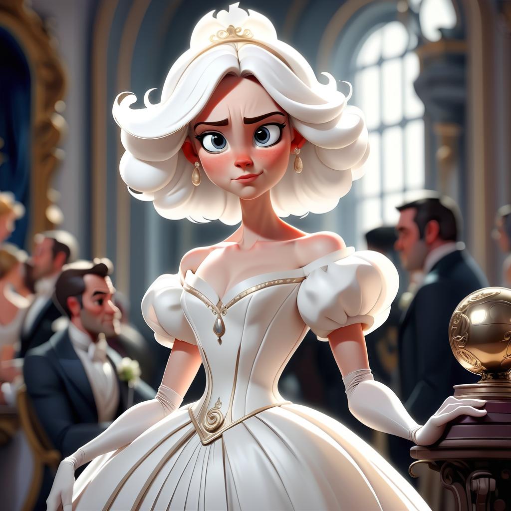  character in a white dress at the ball