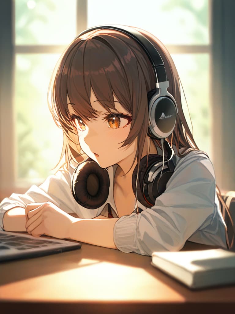  headphones, girls, brown hair, cool, beautiful, masterpiece, best quality,8k,ultra detailed,high resolution,an extremely delicate and beautiful,hyper detail