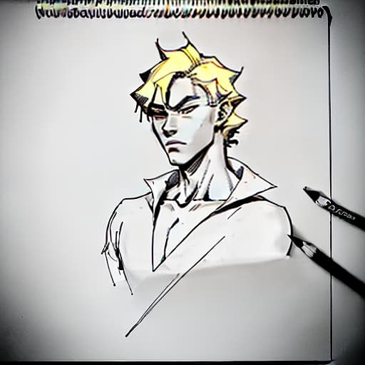  boy dokin, he's blonde at the computer, pencil drawing, black and white, b&w, low detail, sketch, concept art, manga style, anime style, line art, webtoon, manhua, chalk, hand drawn, defined lines, simple shades, simplistic, manga page, minimalistic