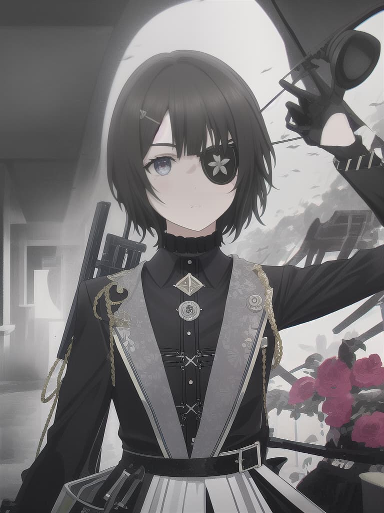  Eye patch, center division, short hair, cool, masterpiece, best quality,8k,ultra detailed,high resolution,an extremely delicate and beautiful,hyper detail