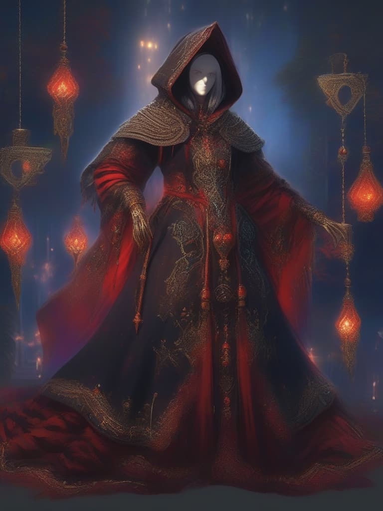  best masterpieces, wizard skeletons, luxurious hood robe, (gold embroidery on a dark blue area close to black), ((many decorations are attached)), (luxurious shoulder paddy), ((((() (())) red balls emitting light in the ribs: 1.7))))))))))), there is a gorgeous wander with a black jewel, high quality, 16k