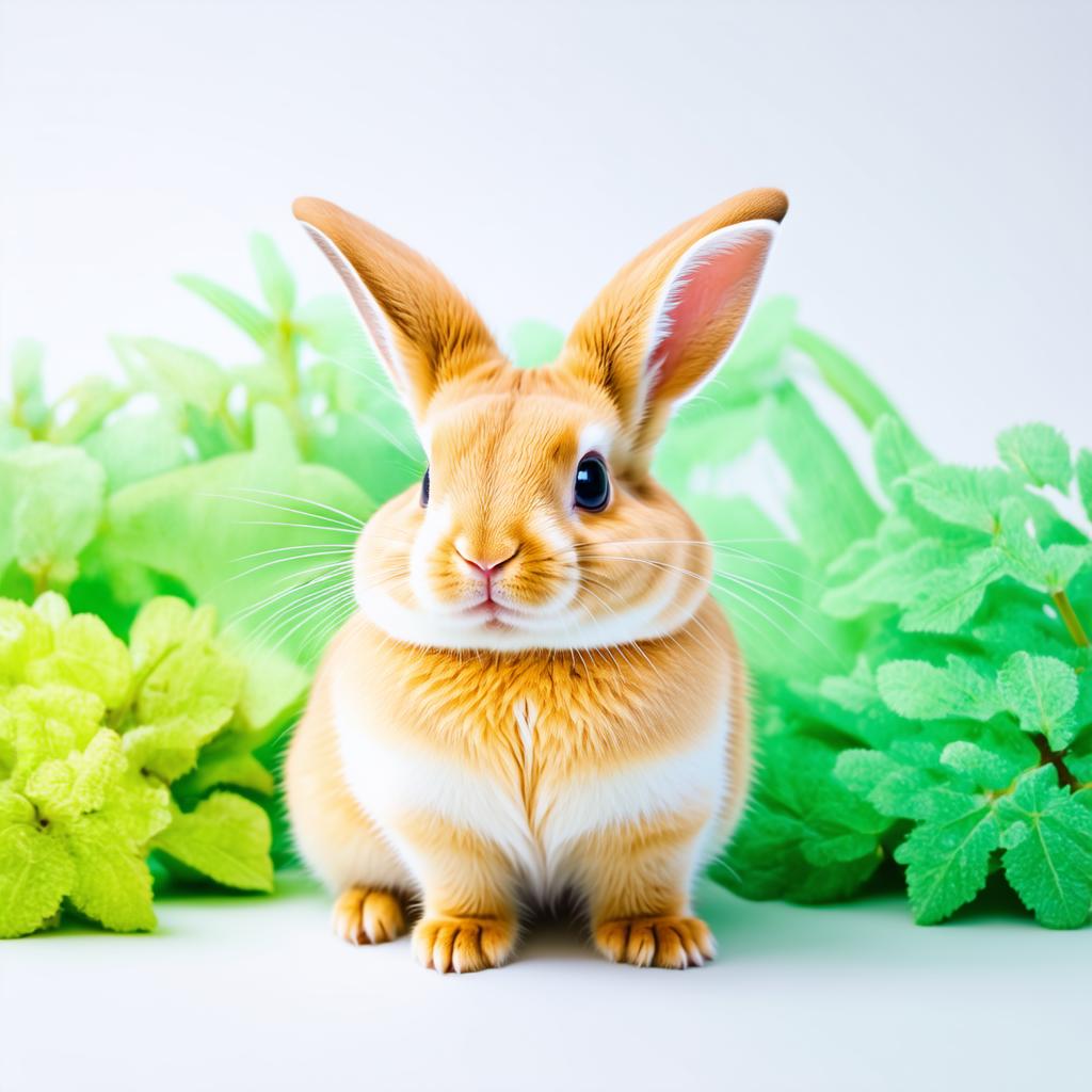  professional detailed photography, kawaii style cute rabbit on solid white background, pastel shades , (muted colors, dim colors, soothing tones), (vsco:0.3)