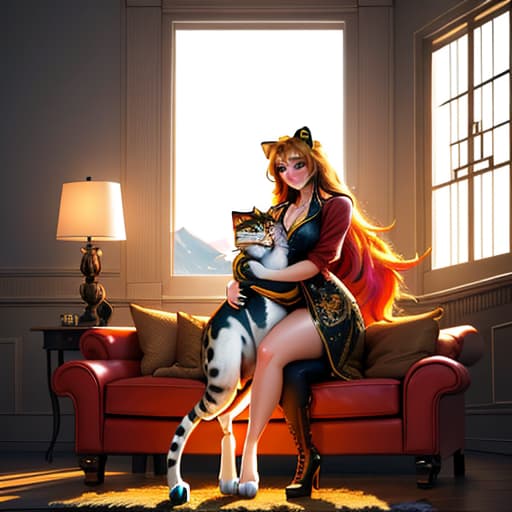  a big cat hugs a cute girl in the living room,pokemon,lion,mount fuji hyperrealistic, full body, detailed clothing, highly detailed, cinematic lighting, stunningly beautiful, intricate, sharp focus, f/1. 8, 85mm, (centered image composition), (professionally color graded), ((bright soft diffused light)), volumetric fog, trending on instagram, trending on tumblr, HDR 4K, 8K