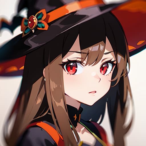  master piece , best quality,halloween brown hair, red eyes, long hair, witch