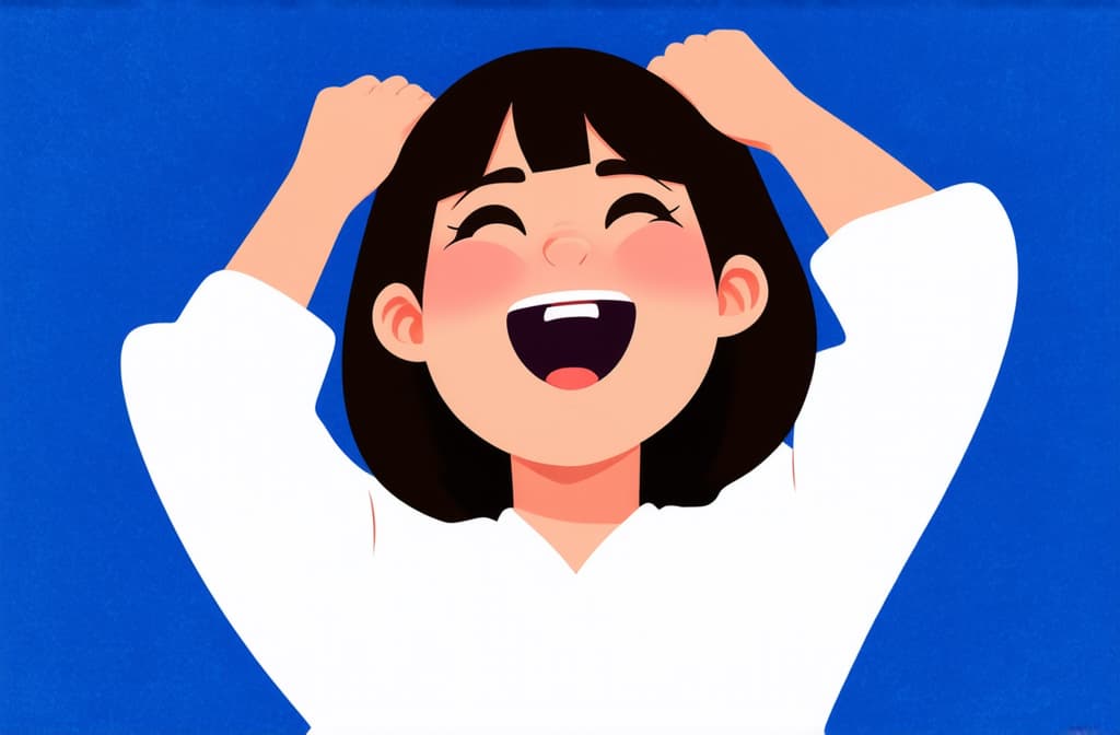  flat illustration, flaticon, (illustration:1.15), young excited smiling happy girl surprised and holding her head. mindlown expression ar 3:2, [cory loftis, strobist, pascal campion :: 0.2]