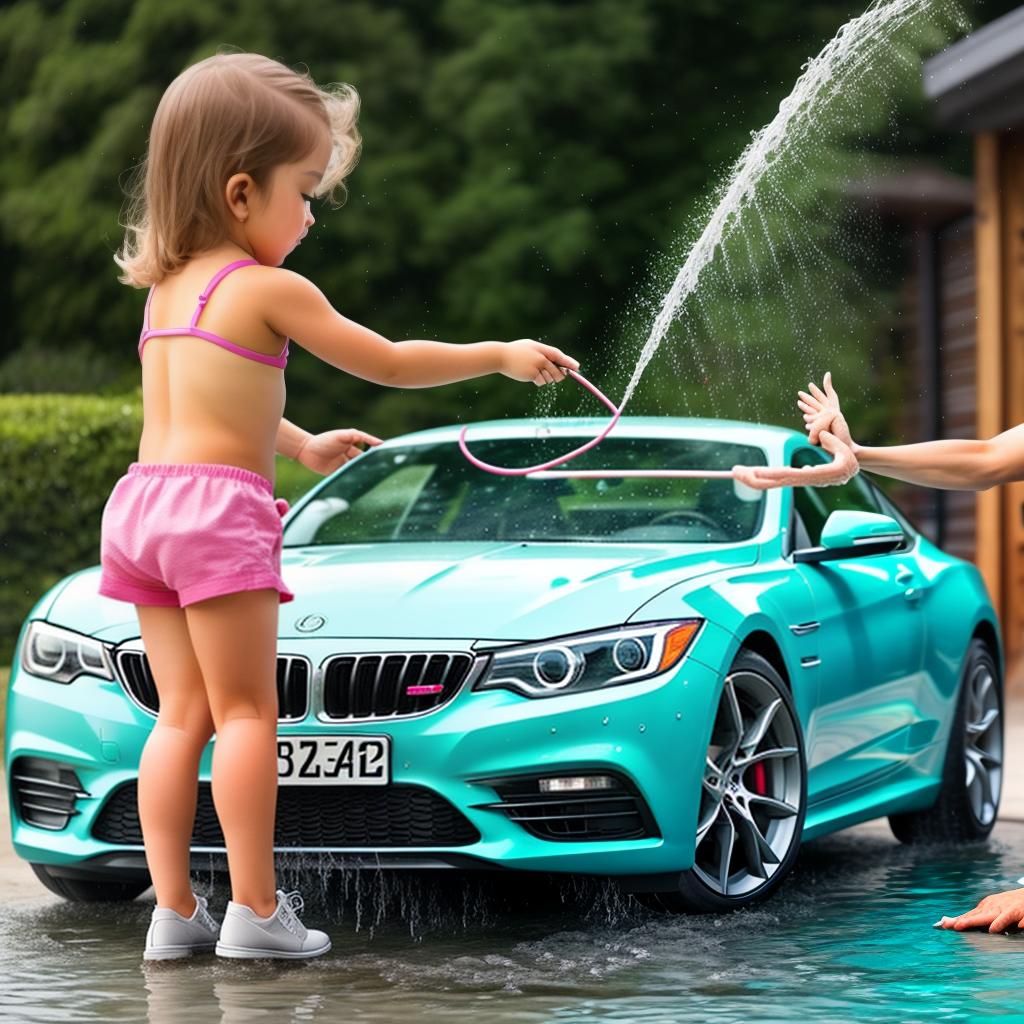  kids washing car and plying with water funny moment hyperrealistic, full body, detailed clothing, highly detailed, cinematic lighting, stunningly beautiful, intricate, sharp focus, f/1. 8, 85mm, (centered image composition), (professionally color graded), ((bright soft diffused light)), volumetric fog, trending on instagram, trending on tumblr, HDR 4K, 8K