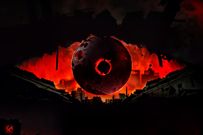  (dark shot:1.1), epic realistic, A logo with an eye hidden under a crimson red moon amidst the ruins of a city, moral decay, drugs, murder, more blood, alcohol, vulgarity, decay, decline, disillusionment, and ruin., faded, (neutral colors:1.2), (hdr:1.4), (muted colors:1.2), hyperdetailed, (artstation:1.4), cinematic, warm lights, dramatic light, (intricate details:1.1), complex background, (rutkowski:0.66), (teal and orange:0.4) hyperrealistic, full body, detailed clothing, highly detailed, cinematic lighting, stunningly beautiful, intricate, sharp focus, f/1. 8, 85mm, (centered image composition), (professionally color graded), ((bright soft diffused light)), volumetric fog, trending on instagram, trending on tumblr, HDR 4K, 8K