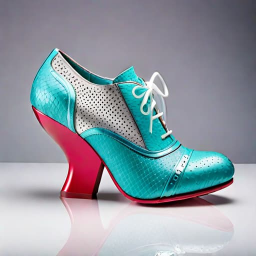  Create a photorealistic digital illustration of a unique design women’s shoe with angled balanced parts, unique soles, 8 centimetre height heel with rubber sole and covered in soft, luxurious textured materials. The art style should blend elements of Irregular Choice, Balenciaga and Issey Miyake hyperrealistic, full body, detailed clothing, highly detailed, cinematic lighting, stunningly beautiful, intricate, sharp focus, f/1. 8, 85mm, (centered image composition), (professionally color graded), ((bright soft diffused light)), volumetric fog, trending on instagram, trending on tumblr, HDR 4K, 8K