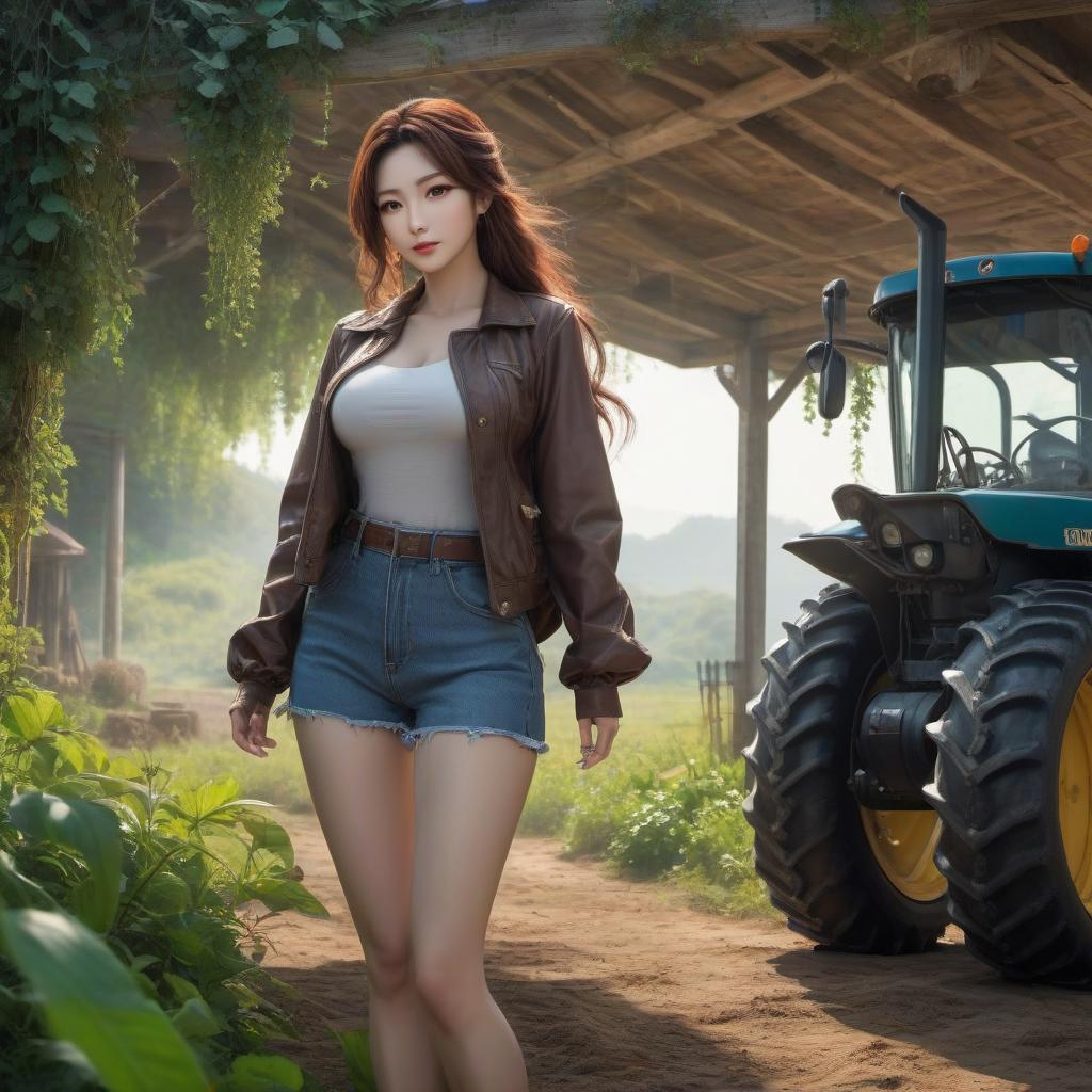  anime artwork a beautiful woman who is the owner of the tractor . anime style, key visual, vibrant, studio anime, highly detailed, hkmagic hyperrealistic, full body, detailed clothing, highly detailed, cinematic lighting, stunningly beautiful, intricate, sharp focus, f/1. 8, 85mm, (centered image composition), (professionally color graded), ((bright soft diffused light)), volumetric fog, trending on instagram, trending on tumblr, HDR 4K, 8K