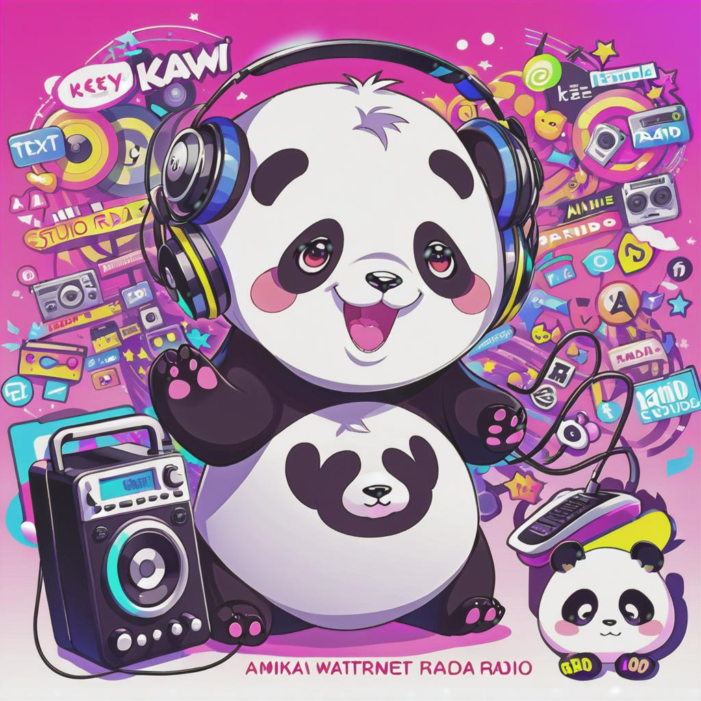  anime artwork internet radio logo, panda, text kawaii radio . anime style, key visual, vibrant, studio anime, highly detailed