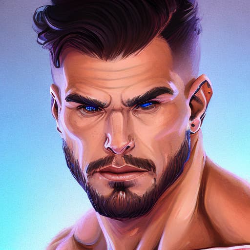 portrait+ style WWE queer superstar brunette hunk dude face