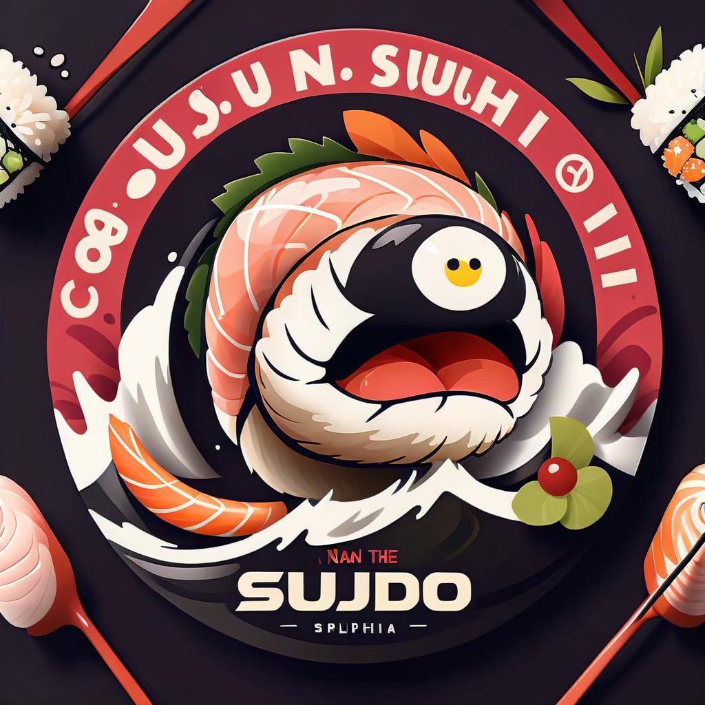  anime artwork sushi logo, on the sushi logo philadelphia, name of sushi dodo, back ninja background or samurai . anime style, key visual, vibrant, studio anime, highly detailed, logo