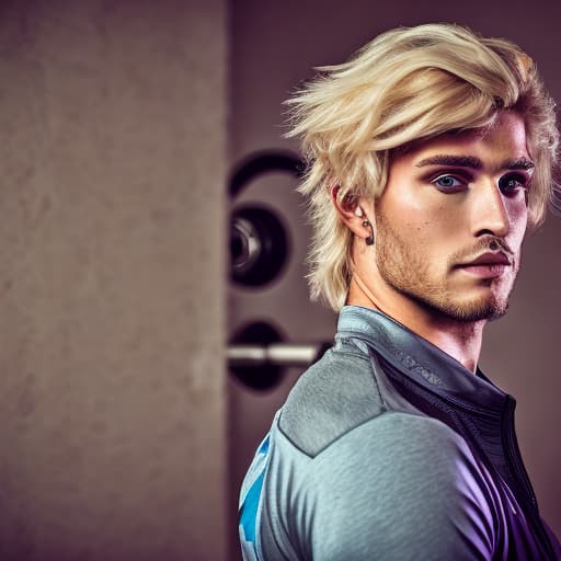 portrait+ style Russian LGBT queer fitness trainer blonde hunk dude face