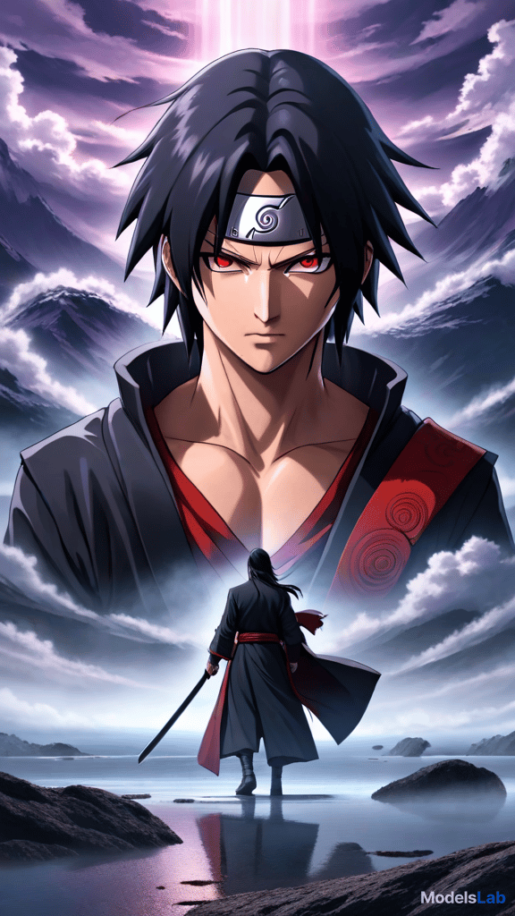  anime art: itachi uchiha mastering susanoo with totsuka blade and yata mirror, facing madara uchiha's rinnegan. hyperrealistic, full body, detailed clothing, highly detailed, cinematic lighting, stunningly beautiful, intricate, sharp focus, f/1. 8, 85mm, (centered image composition), (professionally color graded), ((bright soft diffused light)), volumetric fog, trending on instagram, trending on tumblr, HDR 4K, 8K