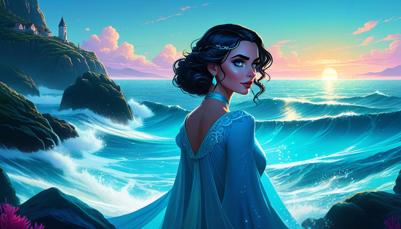  concept art during one of the regular fishing trips, ayala noticed a strange glow in the ocean. the man had an image of a girl with an amazing appearance in front of his eyes. her delicate features betrayed something unearthly about her. the eyes are the color of the azure sea, unusual for earthlings. her hair and eyebrows were snow white. . digital artwork, illustrative, painterly, matte painting, highly detailed, glowneon, hkmagic