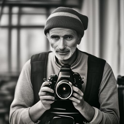  a man with a camera looks at the picture