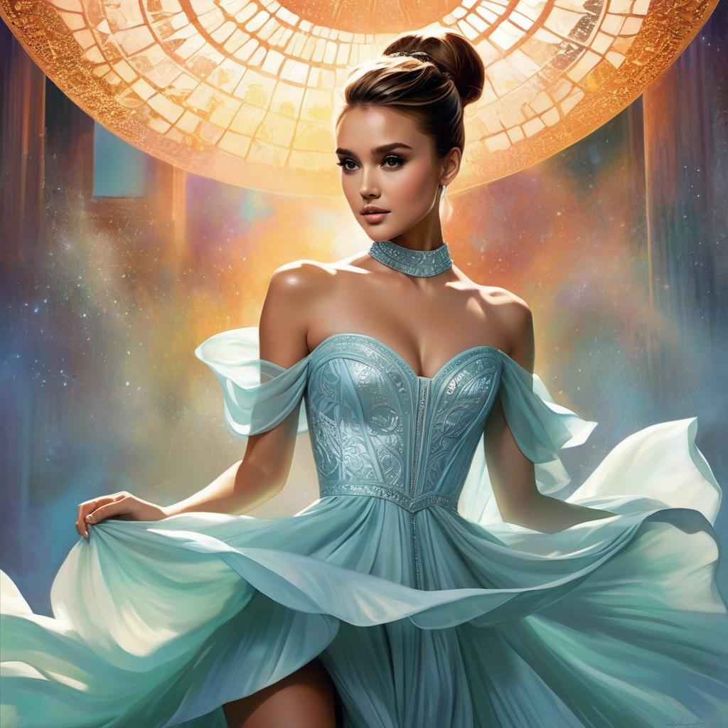  ethereal fantasy concept art of sweaty jessica alba and audrey hepburn. posing . full body. steamy room. very detailed.. magnificent, celestial, ethereal, painterly, epic, majestic, magical, fantasy art, cover art, dreamy