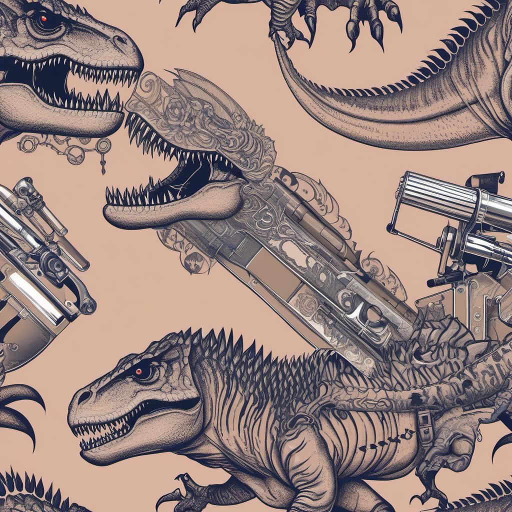  t rex with a tattoo gun, mystical style