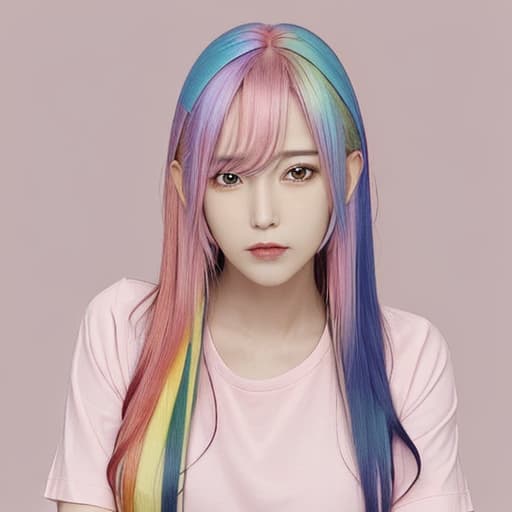  a 28 age have rainbow color hair she weared pink shirt opened ons and her big looks so 