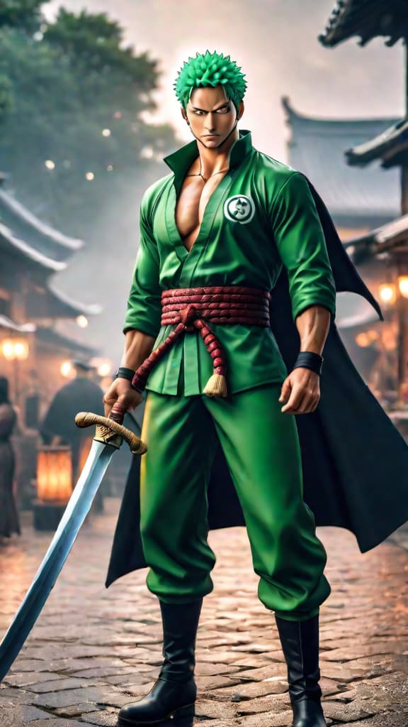  anime art of zoro's specialized training with koshiro, hinting at a hidden connection to a legendary sword. hyperrealistic, full body, detailed clothing, highly detailed, cinematic lighting, stunningly beautiful, intricate, sharp focus, f/1. 8, 85mm, (centered image composition), (professionally color graded), ((bright soft diffused light)), volumetric fog, trending on instagram, trending on tumblr, HDR 4K, 8K