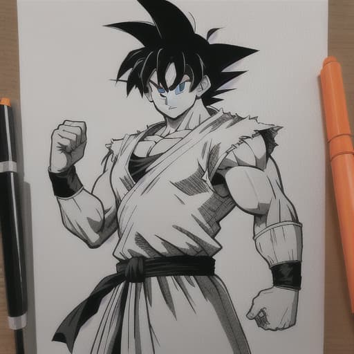  goku art with little touch of fantasy black and white