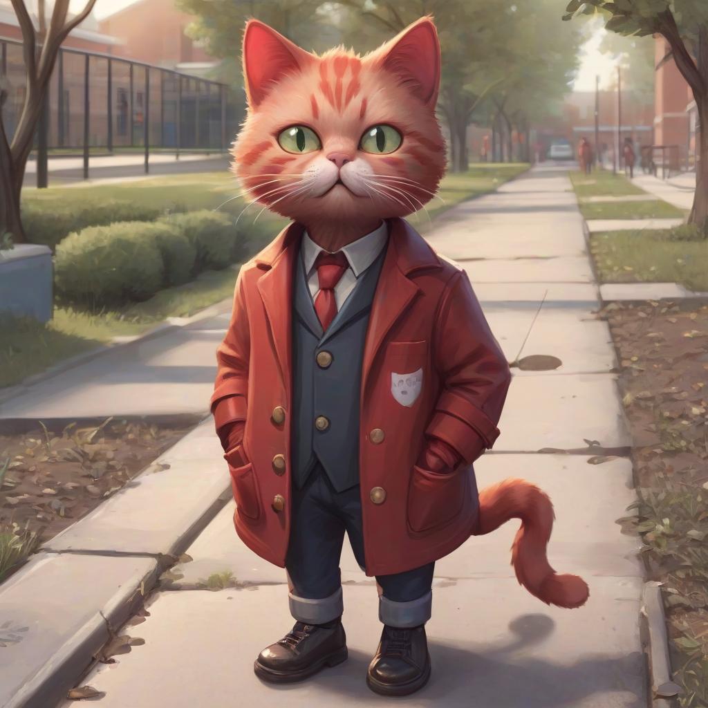  a little cat man named red lived near the schoolyard.