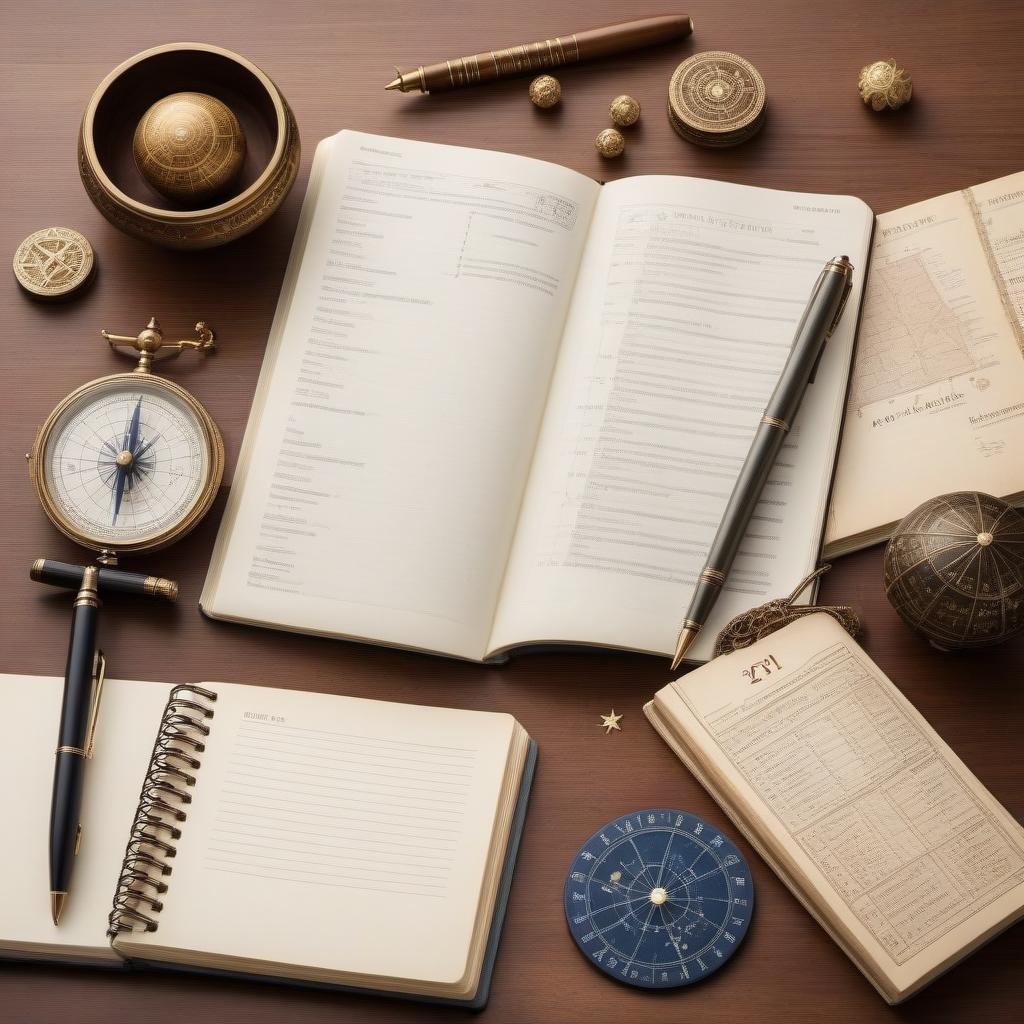  Astrology lessons via Skype. Negotiations via Skype. An astrolabe on the table, a notebook and a pen.