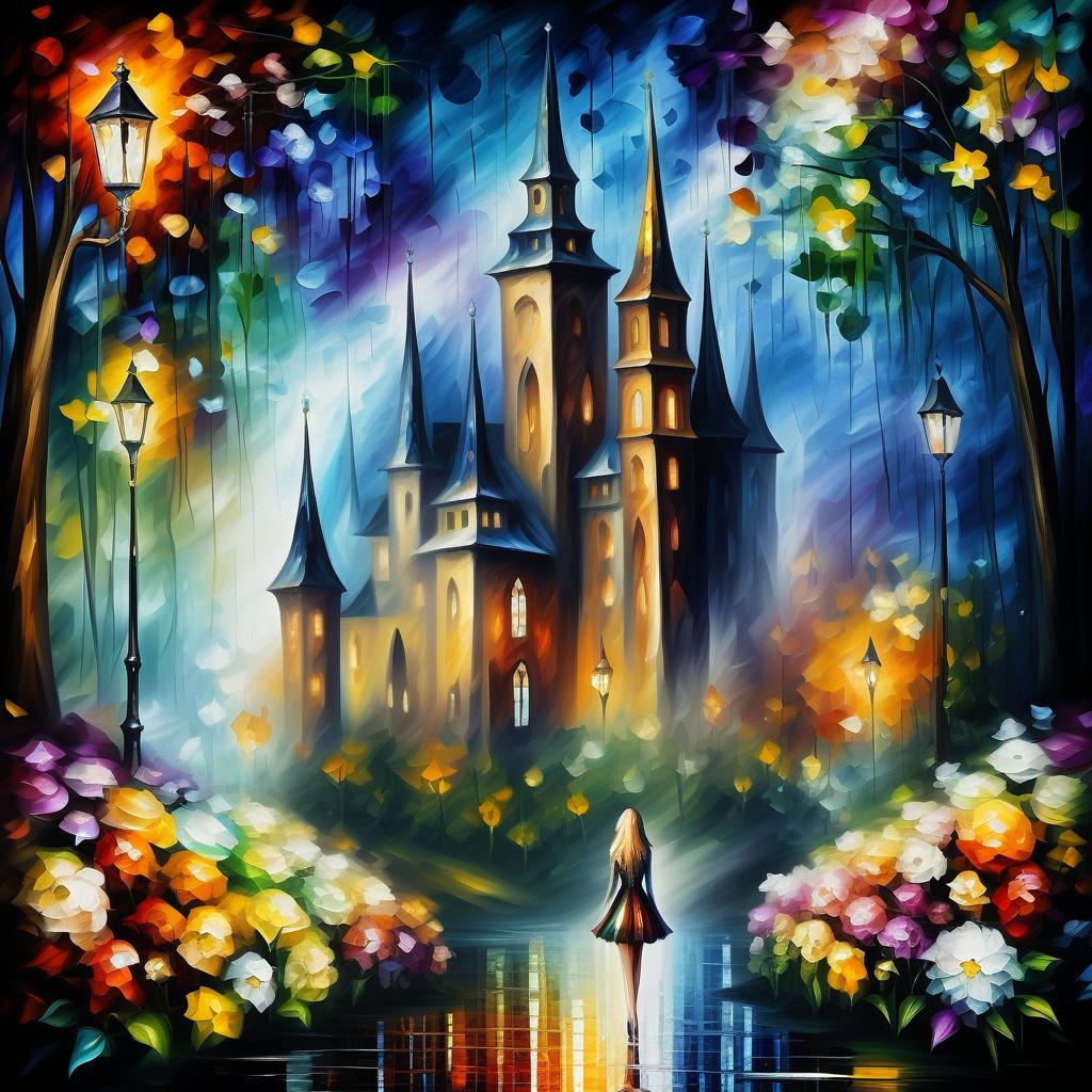  (style of leonid afremov:1.5), fantasy world with pixies and flowers, magic houseepic realism, anime features, dark fantasy, abstract horror, desaturated color palette, gothic and renaissance aesthetic,