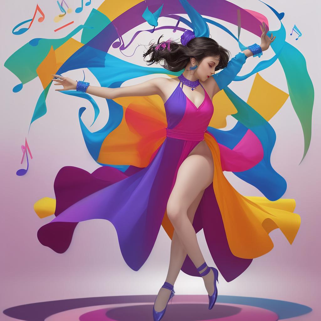  design a dynamic background with colorful silhouettes of dancers and floating musical notes.