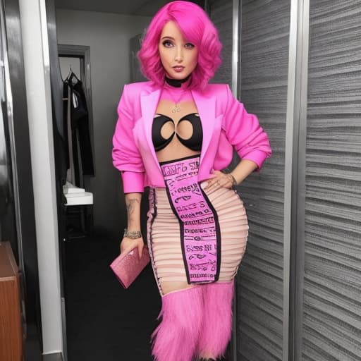  A hot dressed in a outfit with huge s and pink hair