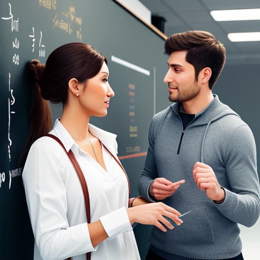  one young student and one teacher explaining the five vowels written on a blackboard. hyperrealistic, full body, detailed clothing, highly detailed, cinematic lighting, stunningly beautiful, intricate, sharp focus, f/1. 8, 85mm, (centered image composition), (professionally color graded), ((bright soft diffused light)), volumetric fog, trending on instagram, trending on tumblr, HDR 4K, 8K