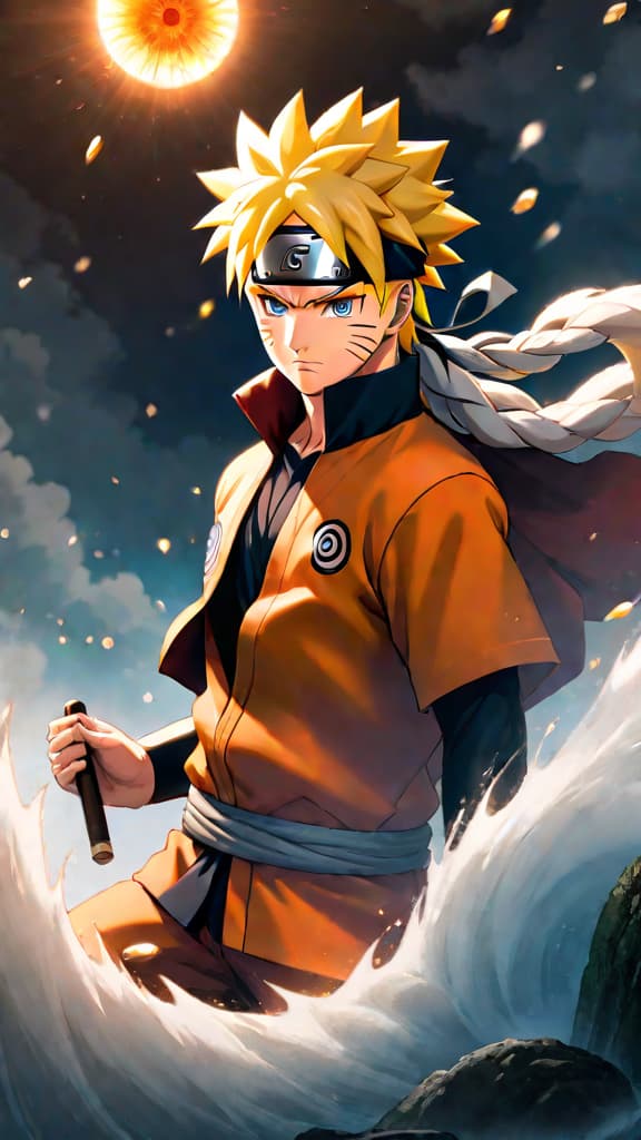  anime art: naruto uzumaki's resilience and stamina shine, blending heritage, hard work, and kurama's power. hyperrealistic, full body, detailed clothing, highly detailed, cinematic lighting, stunningly beautiful, intricate, sharp focus, f/1. 8, 85mm, (centered image composition), (professionally color graded), ((bright soft diffused light)), volumetric fog, trending on instagram, trending on tumblr, HDR 4K, 8K