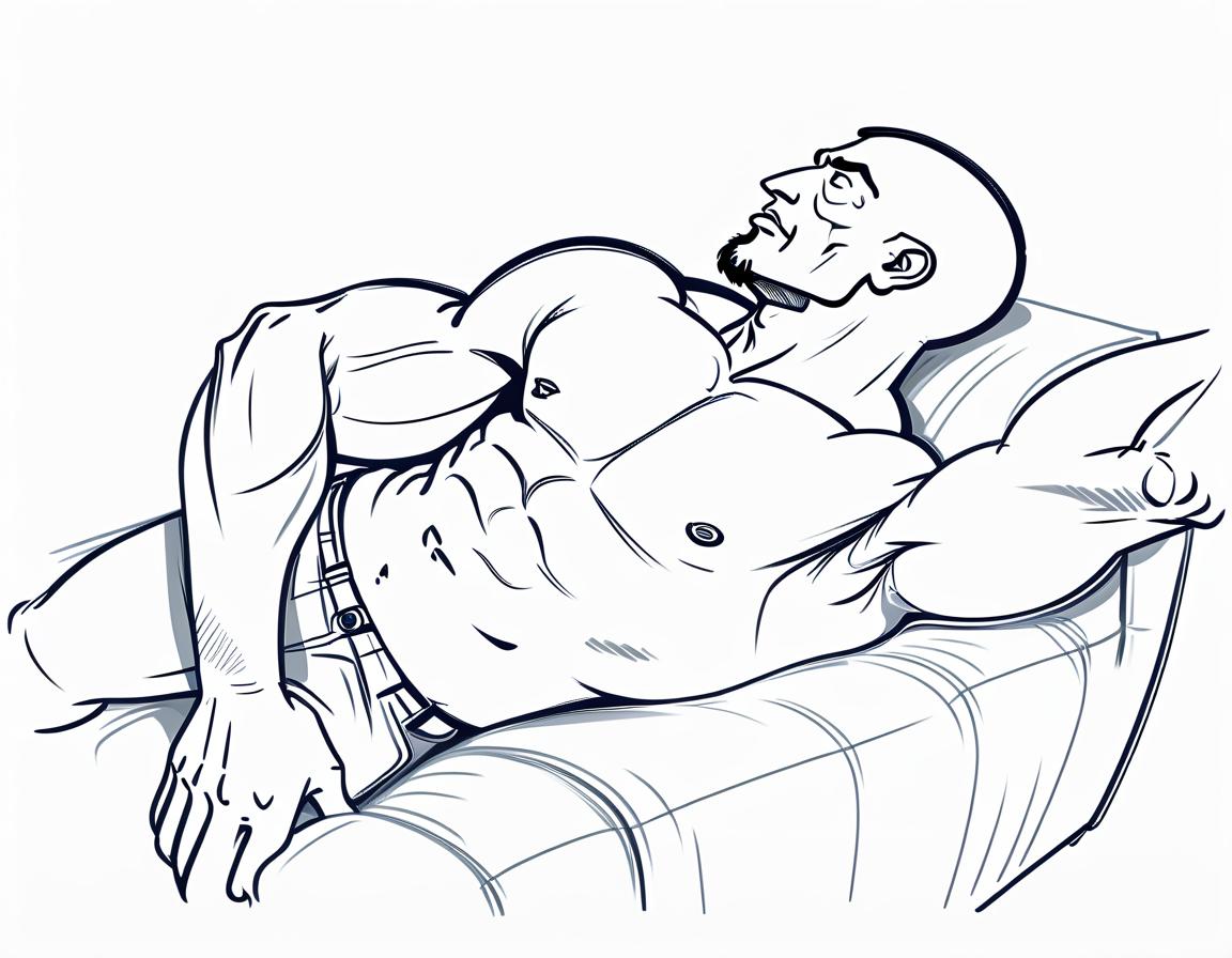  men's torso muscle head thrown up sketch sitting on couch