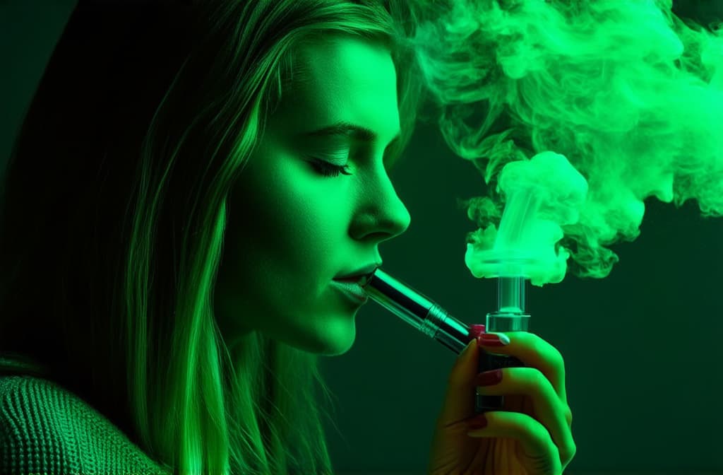  woman smokes vape with toxic green smoke ar 3:2 {prompt}, maximum details