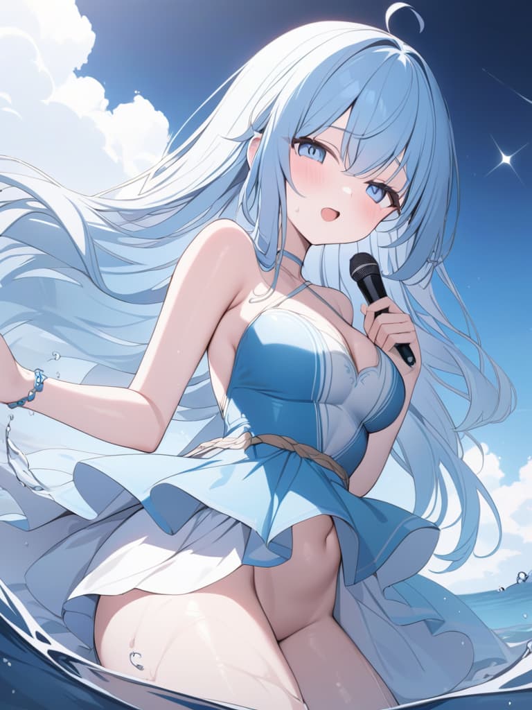  mermaid, light blue hair, blue eyes, cute, girl, singing, in the sea, masterpiece, best quality,8k,ultra detailed,high resolution,an extremely delicate and beautiful,hyper detail