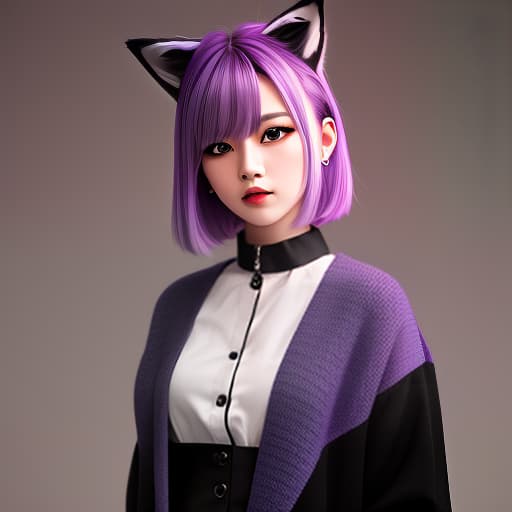  Subculture light purple hair color haired wolf cut girl with background black collar and staring