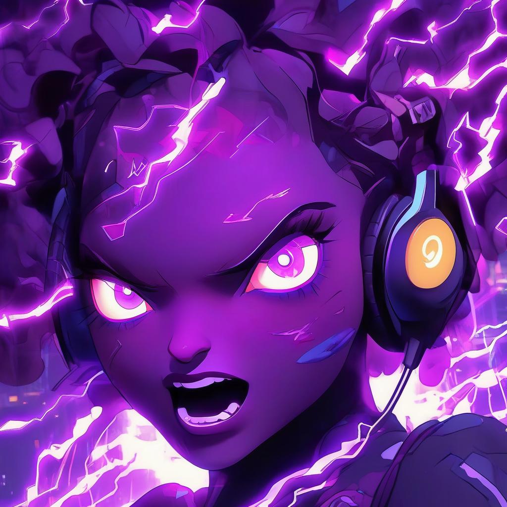  a close up of a person with headphones on, glowwave girl portrait, android jones and atey ghailan, dramatic purple thunders, amazing lightning art, kintsukuroi, beautiful necromancer girl, cute! c4d, electrifying, by eva gonzalès, ( ( ( colorful ) ) ), exquisite lightning