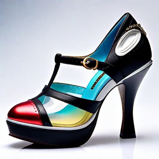  Create a photorealistic digital illustration of a unique design women’s shoe with balanced parts, unique soles, 8 centimetre height heel with rubber sole and covered in soft, luxurious textured materials. The art style should blend elements of Irregular Choice, Balenciaga and Osamu Tezuka hyperrealistic, full body, detailed clothing, highly detailed, cinematic lighting, stunningly beautiful, intricate, sharp focus, f/1. 8, 85mm, (centered image composition), (professionally color graded), ((bright soft diffused light)), volumetric fog, trending on instagram, trending on tumblr, HDR 4K, 8K