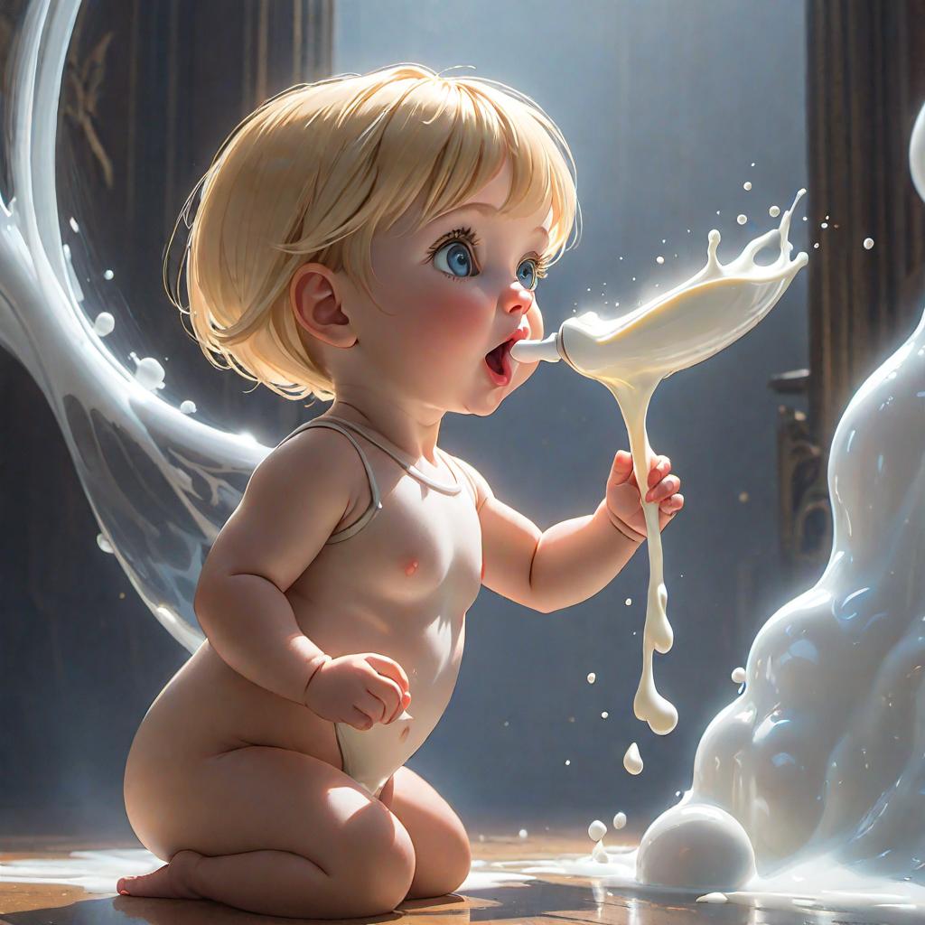  blonde baby girl spitting milk all over the place, realistic, portrait, art by donato giancola and greg rutkowski, realistic face, digital art, trending on artstation hyperrealistic, full body, detailed clothing, highly detailed, cinematic lighting, stunningly beautiful, intricate, sharp focus, f/1. 8, 85mm, (centered image composition), (professionally color graded), ((bright soft diffused light)), volumetric fog, trending on instagram, trending on tumblr, HDR 4K, 8K