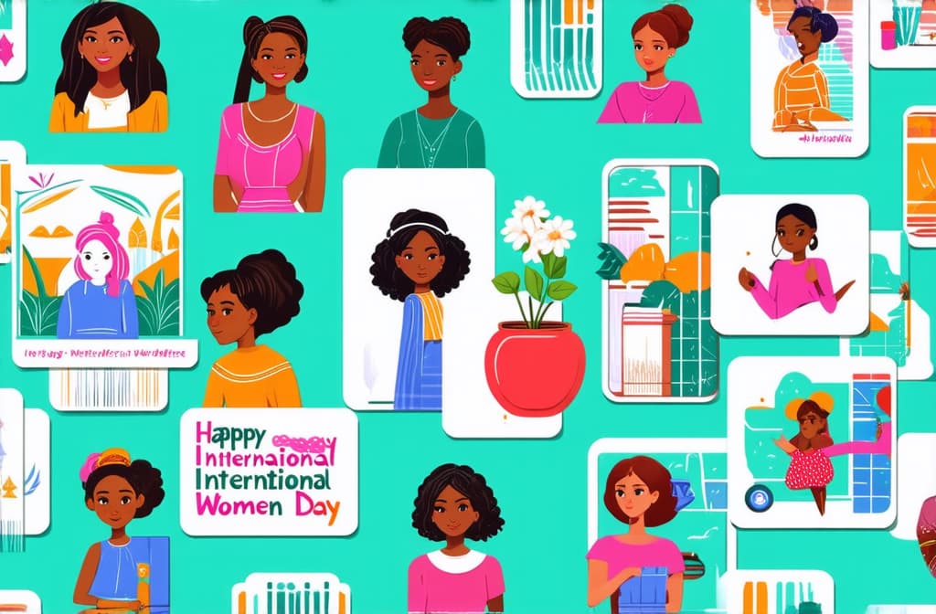  flat illustration, flaticon, (illustration:1.15), happy international women's day. march 8th. different races and nationalities. colored hand drawn vector illustrations. set of cards and seamless pattern ar 3:2, [cory loftis, strobist, pascal campion :: 0.2]