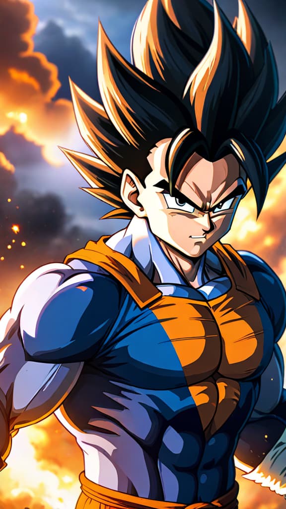  create an anime art of vegeta's ultra ego facing goku's ultra instinct in a fierce battle. hyperrealistic, full body, detailed clothing, highly detailed, cinematic lighting, stunningly beautiful, intricate, sharp focus, f/1. 8, 85mm, (centered image composition), (professionally color graded), ((bright soft diffused light)), volumetric fog, trending on instagram, trending on tumblr, HDR 4K, 8K